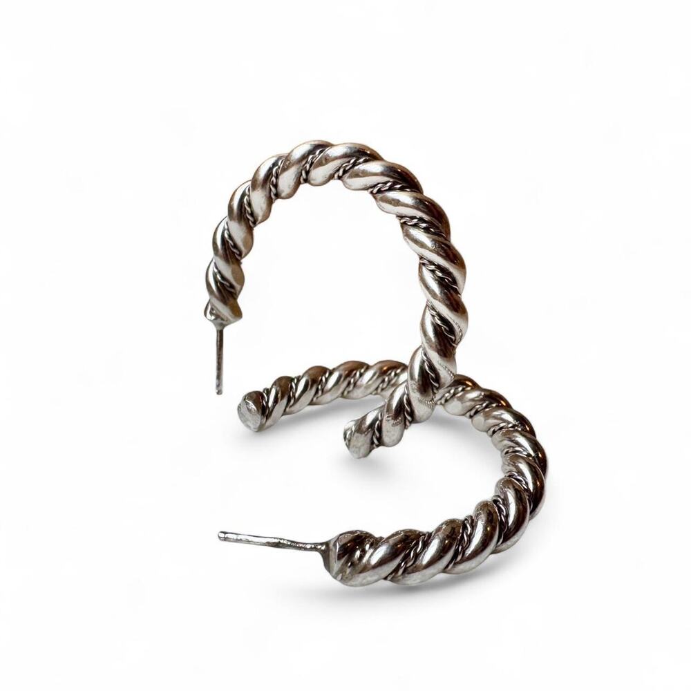 Vintage silver twisted hoop earrings